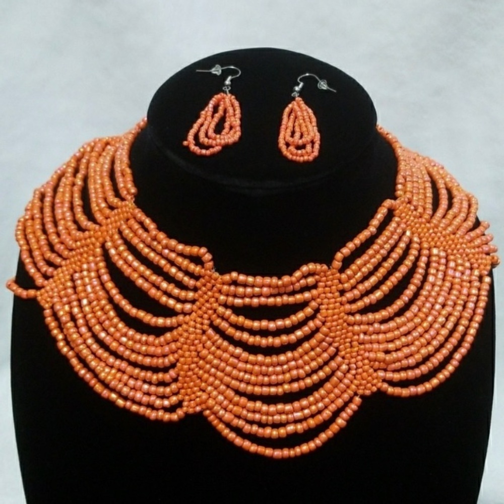 Beaded statement collar necklace and earrings